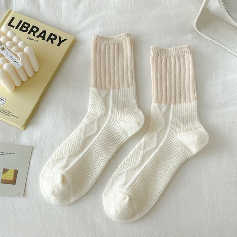 Women's Vintage Warm Wool Socks - Color-Block Wool Socks