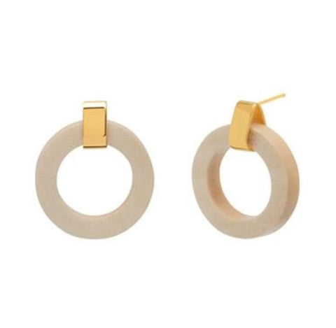 White Wood Circle Earrings