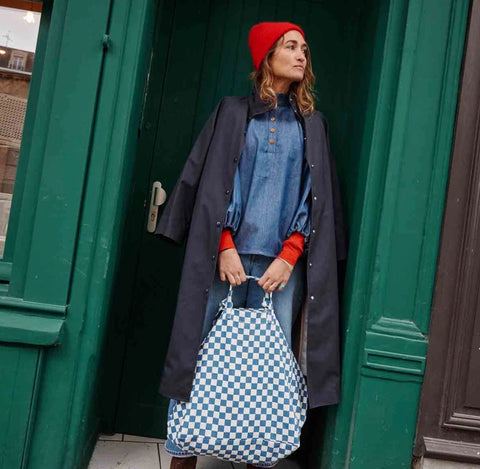Blue Checker Tote