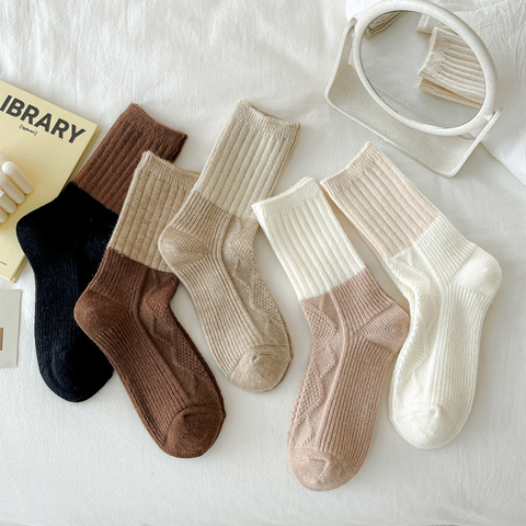 Women's Vintage Warm Wool Socks - Color-Block Wool Socks