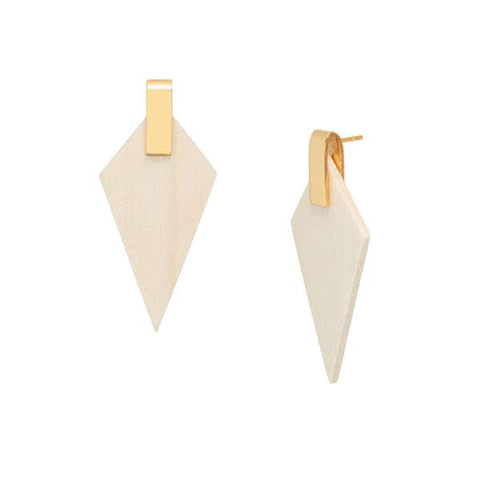 White wood and gold plate triangular drop earrings