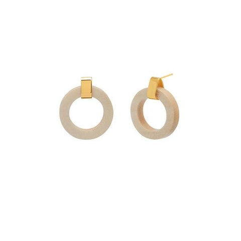White wood ring earrings - Gold plate